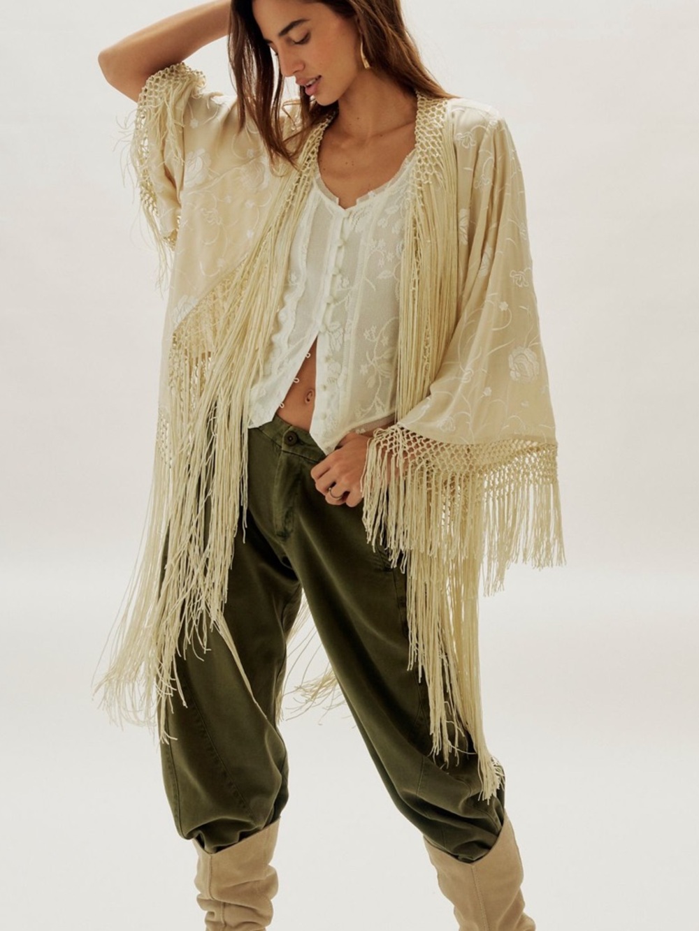 NWOT Free People London Nights Piano Duster in Ivory